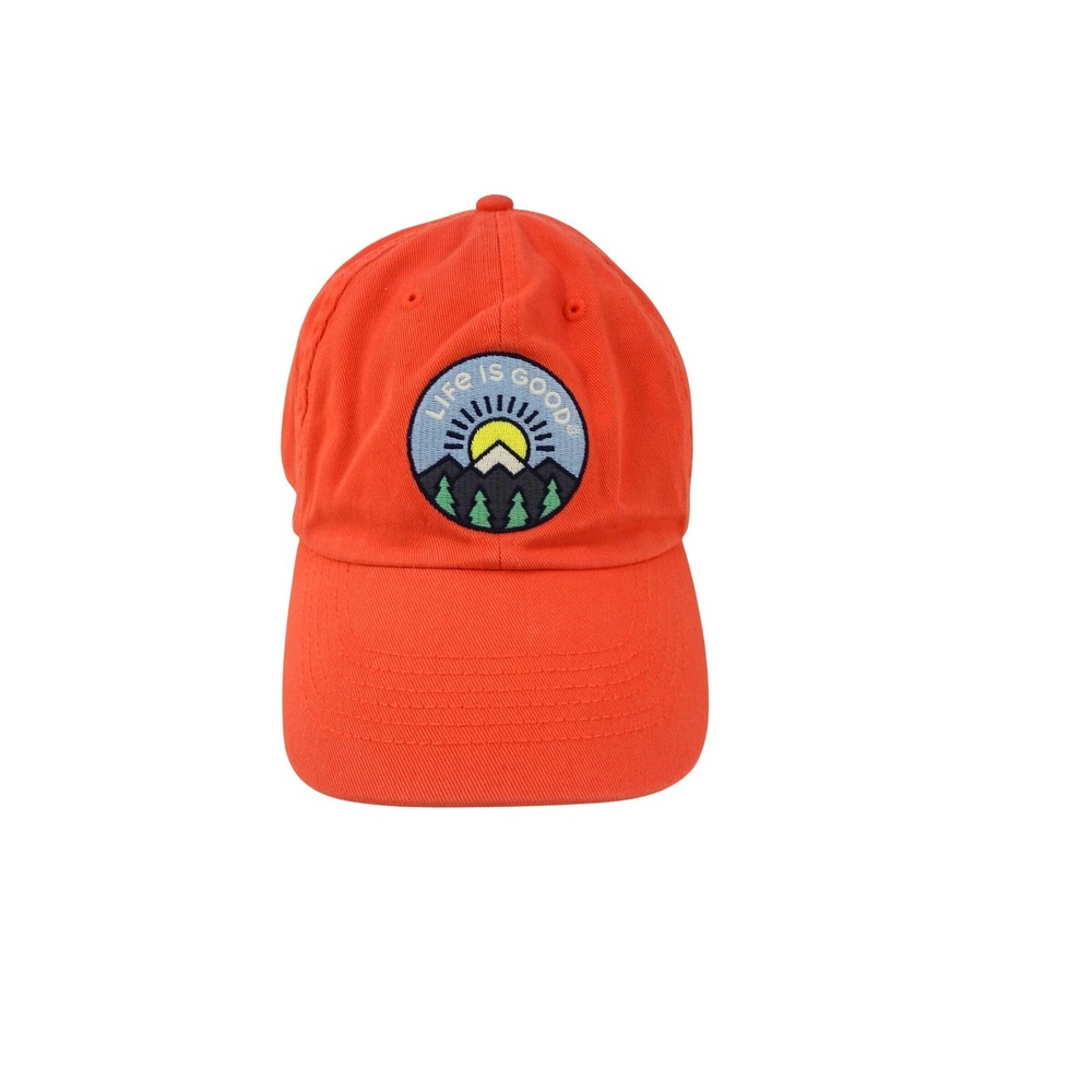 Life Is Good Peach‎ Cotton Mountain Patch Adjustable Baseball Hat Cap One Size
